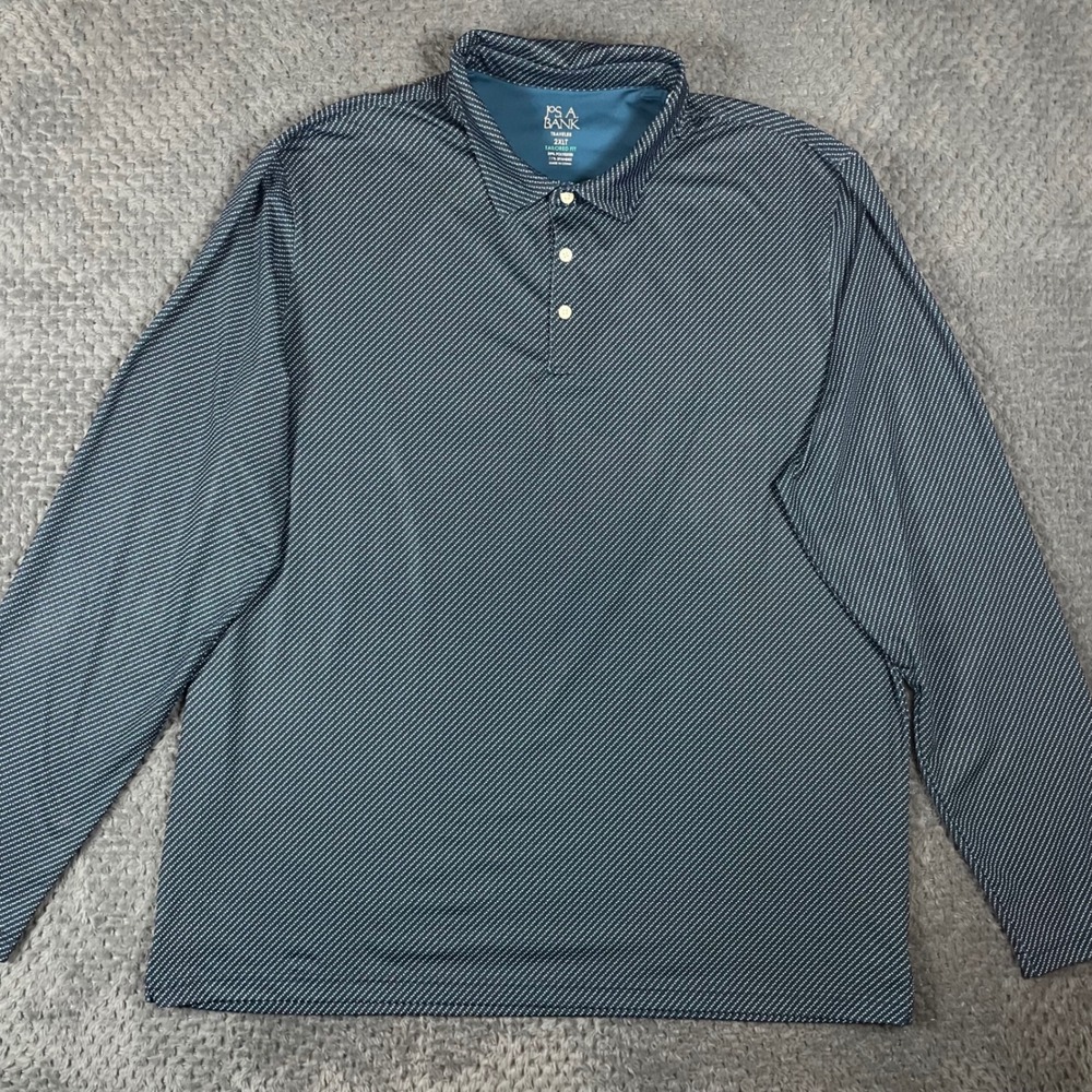 Jos. A. Bank Traveler Polo Shirt Mens 2XLT Tall Tailored Fit Blue Long Sleeve - Picture 4 of 8